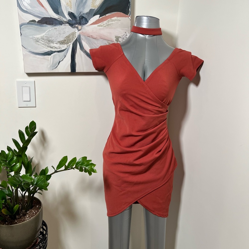 Elegant Rust Wrap Dress